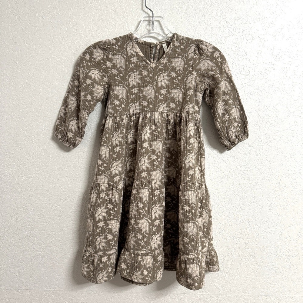 Rylee + Cru Dress Girls 4 5 Brown Floral Long Sleeve Boho Tiered Kids